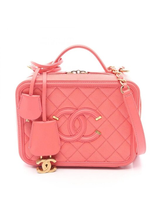 Chanel Handbags - Chanel Shoulder Bag CC Figuri Vanity 2-Way Salmon Pink Caviar Leather CC